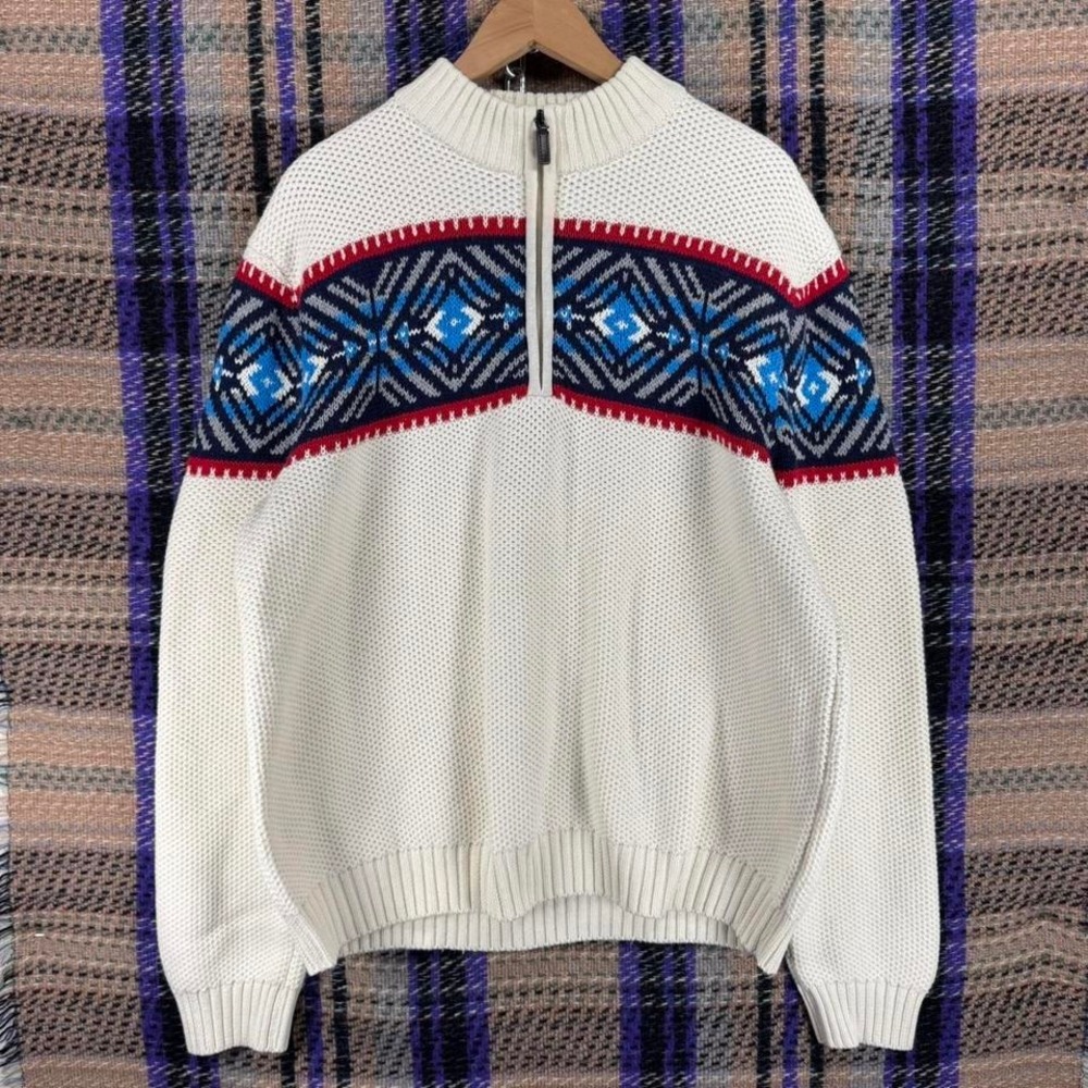 Izod men's knit pullover sweater featuring a quarter-zip mock neck Fair Isle